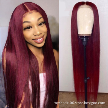 99J Human Hair Lace Front Wigs,Red Ombre Brazilian Virgin Hair Weave Colored Pre Plucked 4x4 Transparent Swiss Lace Closure Wig